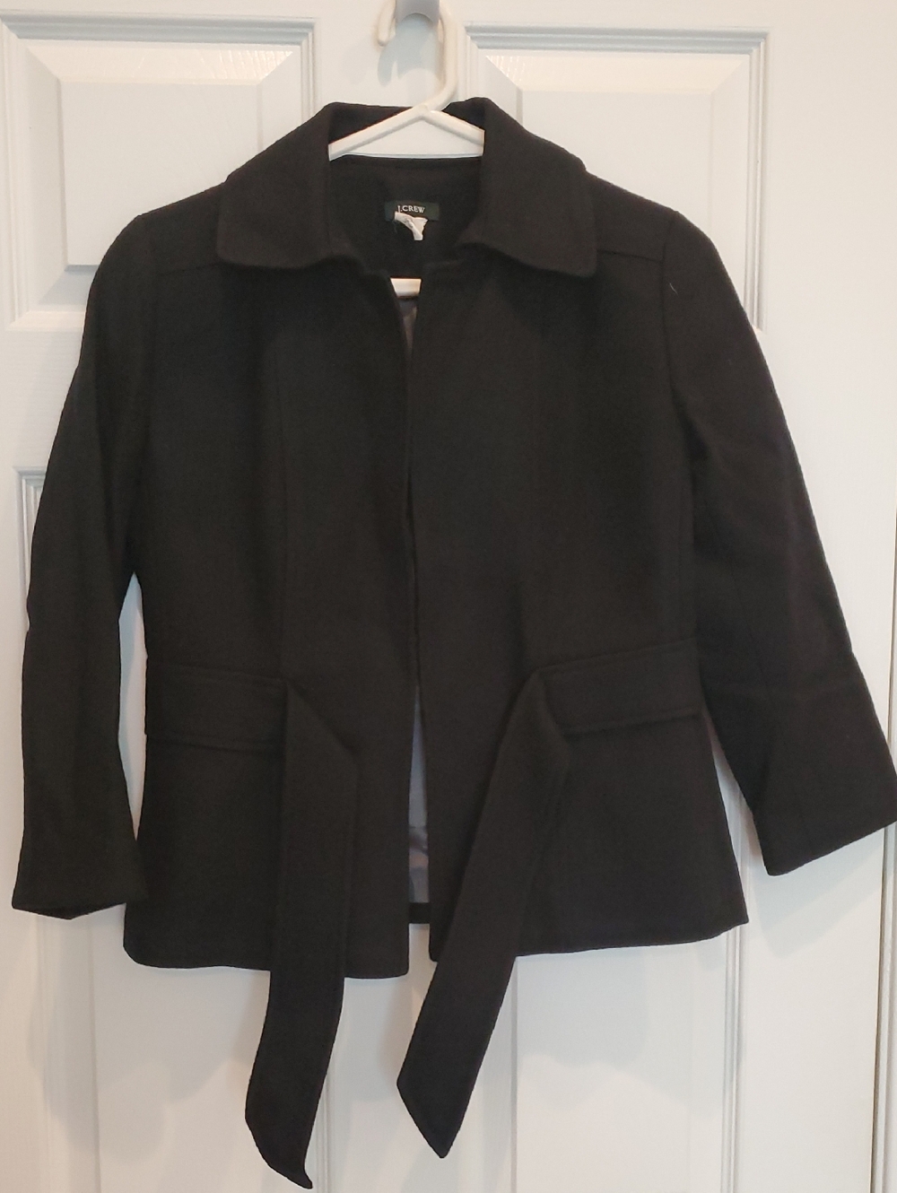 J. Crew Black Women's Short Wool Trench Coat, Finest Scottish Cloth